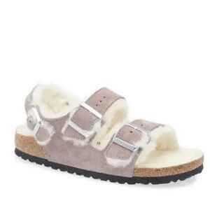 NWT Birkenstock Milano Shearling Sandals Faded Purple